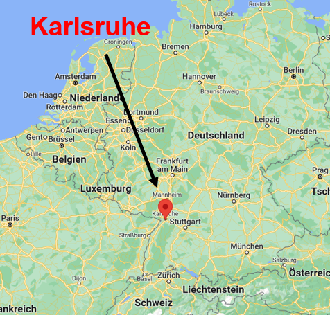 Map of Germany with Karlsruhe marked
